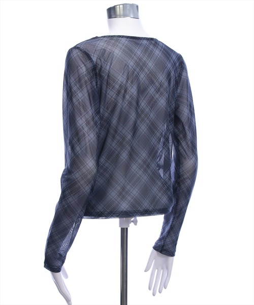 CLEAR BASIC（クリアベーシック）の「チェック柄シアードロストトップス［韓国ファッション カジュアル レイヤード］（Tシャツ/カットソー・レディース・ブラウン/ブラック・F）」の5枚目の写真