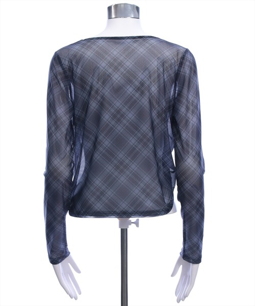 CLEAR BASIC（クリアベーシック）の「チェック柄シアードロストトップス［韓国ファッション カジュアル レイヤード］（Tシャツ/カットソー・レディース・ブラウン/ブラック・F）」の6枚目の写真