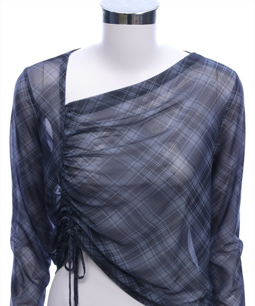 CLEAR BASIC（クリアベーシック）の「チェック柄シアードロストトップス［韓国ファッション カジュアル レイヤード］（Tシャツ/カットソー・レディース・ブラウン/ブラック・F）」の7枚目の写真