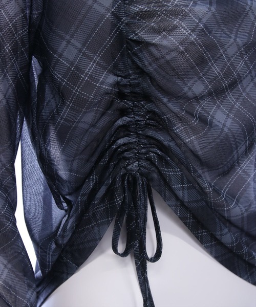 CLEAR BASIC（クリアベーシック）の「チェック柄シアードロストトップス［韓国ファッション カジュアル レイヤード］（Tシャツ/カットソー・レディース・ブラウン/ブラック・F）」の8枚目の写真