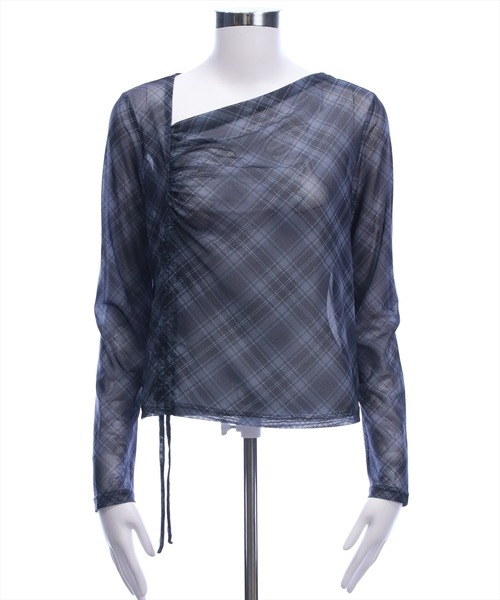 CLEAR BASIC（クリアベーシック）の「チェック柄シアードロストトップス［韓国ファッション カジュアル レイヤード］（Tシャツ/カットソー・レディース・ブラウン/ブラック・F）」の9枚目の写真
