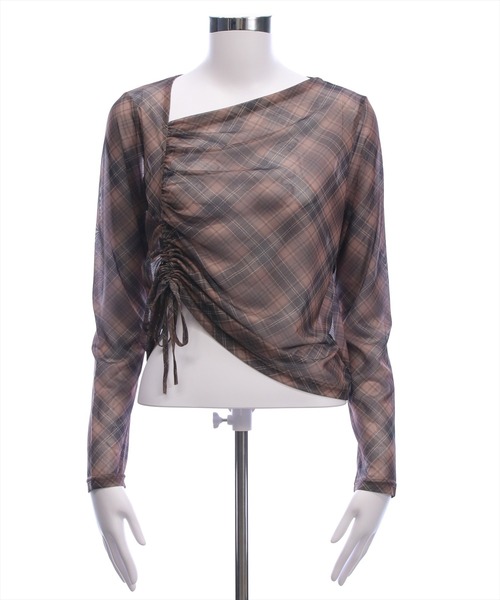 CLEAR BASIC（クリアベーシック）の「チェック柄シアードロストトップス［韓国ファッション カジュアル レイヤード］（Tシャツ/カットソー・レディース・ブラウン/ブラック・F）」の12枚目の写真