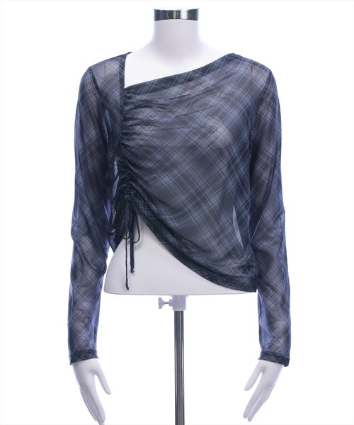 CLEAR BASIC（クリアベーシック）の「チェック柄シアードロストトップス［韓国ファッション カジュアル レイヤード］（Tシャツ/カットソー・レディース・ブラウン/ブラック・F）」の13枚目の写真