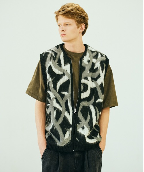 TOWNCRAFT（タウンクラフト）の「TOWNCRAFT / タウンクラフト SHAGGY PATTERN ZIP VEST シャギーニット ジップアップベスト（ベスト・メンズ・ブラック/その他1/レオパード・MEDIUM/X-SMALL/LARGE）」の5枚目の写真