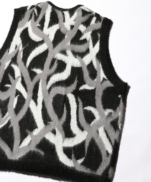 TOWNCRAFT（タウンクラフト）の「TOWNCRAFT / タウンクラフト SHAGGY PATTERN ZIP VEST シャギーニット ジップアップベスト（ベスト・メンズ・ブラック/その他1/レオパード・MEDIUM/X-SMALL/LARGE）」の9枚目の写真