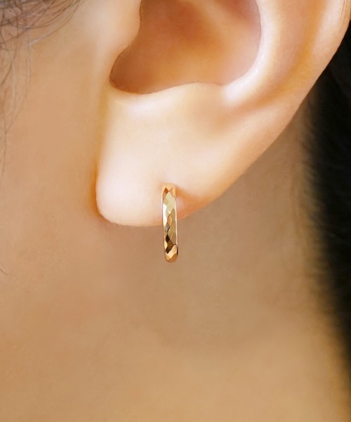 WEB限定商品】K18/K10 ヒシカットフープピアス( PG)（ピアス（両耳用