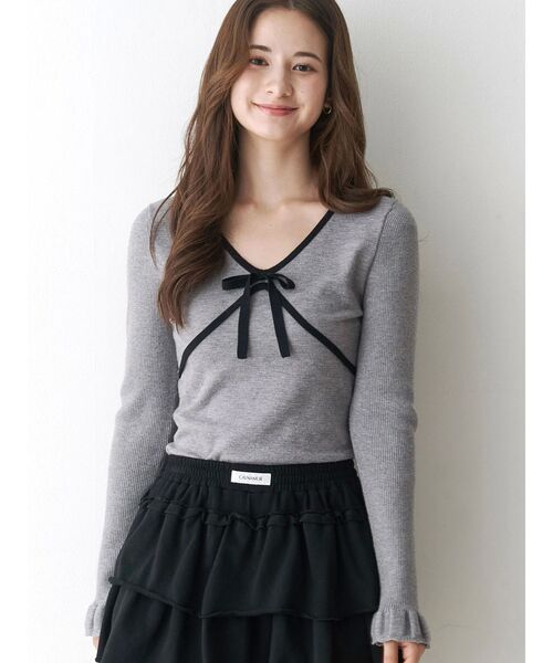 CALNAMUR（カルナムール）の「バイカラーリボンニット（ニット/セーター・レディース・ブラック/ライトブルー/グレー・FREE）」の9枚目の写真