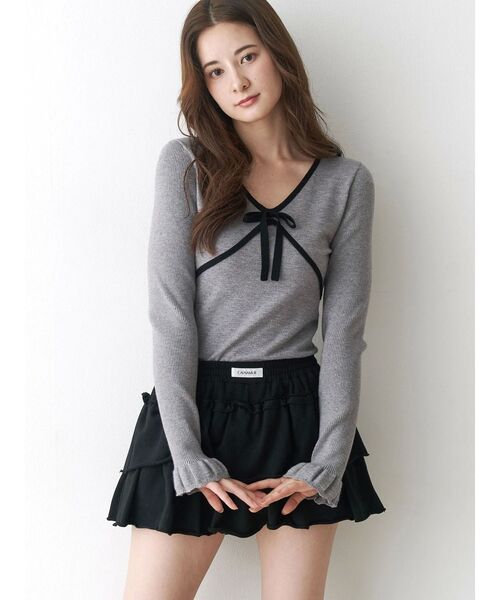 CALNAMUR（カルナムール）の「バイカラーリボンニット（ニット/セーター・レディース・ブラック/ライトブルー/グレー・FREE）」の10枚目の写真