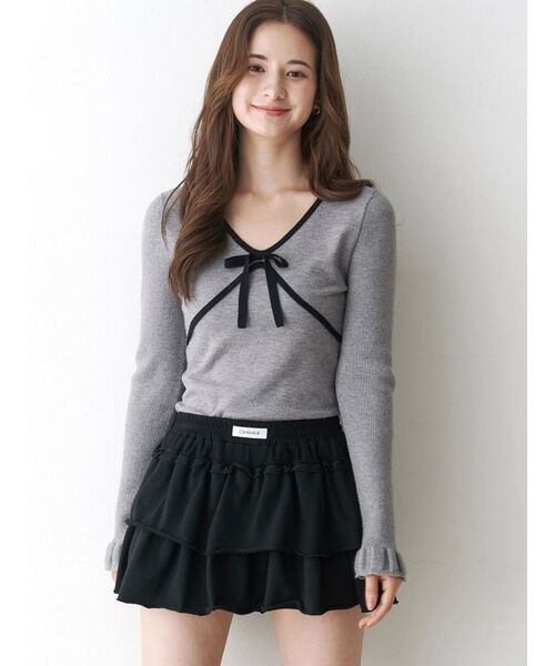 CALNAMUR（カルナムール）の「バイカラーリボンニット（ニット/セーター・レディース・ブラック/ライトブルー/グレー・FREE）」の11枚目の写真