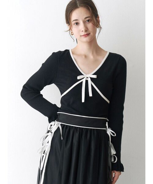 CALNAMUR（カルナムール）の「バイカラーリボンニット（ニット/セーター・レディース・ブラック/ライトブルー/グレー・FREE）」の15枚目の写真