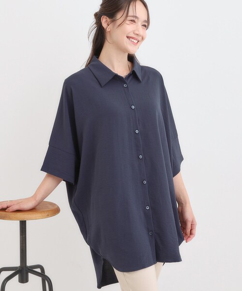 SHOO・LA・RUE（シューラルー）の「【S-LL/体型カバー】気になる部分を隠したい大人のバックギャザーチュニック（チュニック・レディース・ネイビー/オレンジ/ダークブラウン・04/03/02/01）」の3枚目の写真