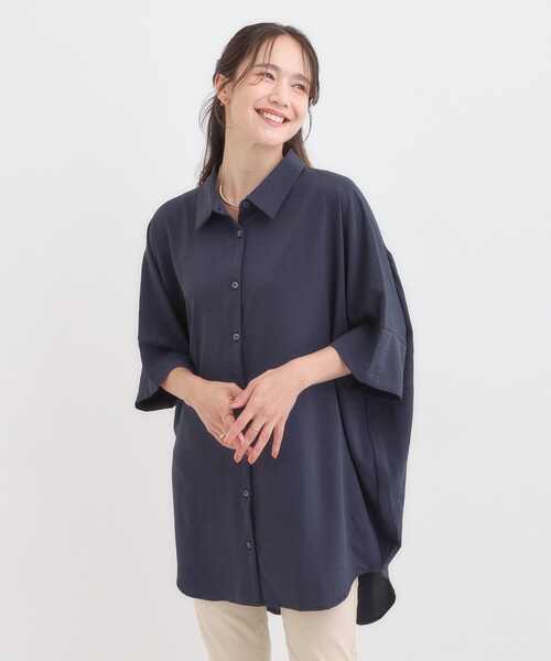 SHOO・LA・RUE（シューラルー）の「【S-LL/体型カバー】気になる部分を隠したい大人のバックギャザーチュニック（チュニック・レディース・ネイビー/オレンジ/ダークブラウン・04/03/02/01）」の8枚目の写真