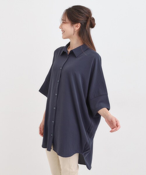 SHOO・LA・RUE（シューラルー）の「【S-LL/体型カバー】気になる部分を隠したい大人のバックギャザーチュニック（チュニック・レディース・ネイビー/オレンジ/ダークブラウン・04/03/02/01）」の9枚目の写真