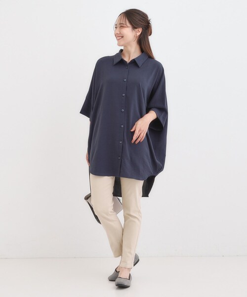 SHOO・LA・RUE（シューラルー）の「【S-LL/体型カバー】気になる部分を隠したい大人のバックギャザーチュニック（チュニック・レディース・ネイビー/オレンジ/ダークブラウン・04/03/02/01）」の10枚目の写真