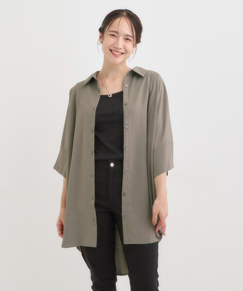 SHOO・LA・RUE（シューラルー）の「【S-LL/体型カバー】気になる部分を隠したい大人のバックギャザーチュニック（チュニック・レディース・ネイビー/オレンジ/ダークブラウン・04/03/02/01）」の12枚目の写真