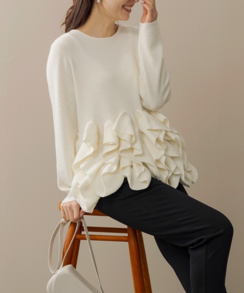 Sono（ソーノ）の「ご自宅でお洗濯可能【SONO/ソーノ】ﾌﾘﾙﾌﾙﾆｯﾄﾌﾟﾙｵｰﾊﾞｰ（ニット/セーター・レディース・ブルー系その他2/ブラック/ホワイト・F）」の12枚目の写真