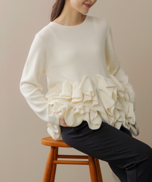 Sono（ソーノ）の「ご自宅でお洗濯可能【SONO/ソーノ】ﾌﾘﾙﾌﾙﾆｯﾄﾌﾟﾙｵｰﾊﾞｰ（ニット/セーター・レディース・ブルー系その他2/ブラック/ホワイト・F）」の16枚目の写真