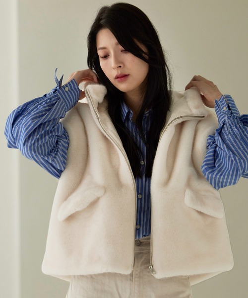 Filomo] ミンク調 フェイクファー ベスト フード付き（その他アウター