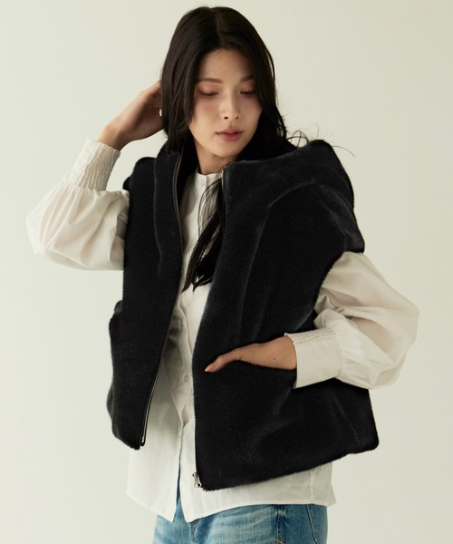 Filomo（フィローモ）の「[Filomo] ミンク調 フェイクファー ベスト フード付き（その他アウター・レディース・グレー/ブラック/ベージュ・FREE）」の7枚目の写真
