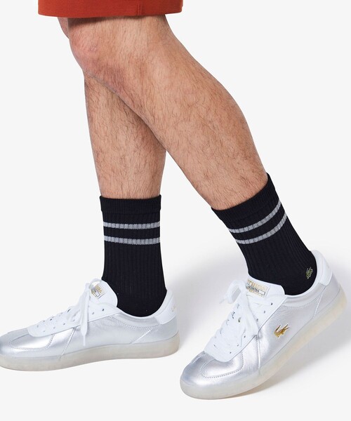 LACOSTE（ラコステ）の「足底パイルラインソックス（ソックス/靴下・メンズ・ネイビー/ホワイト×ブラック/ブラック・27.0cm）」の2枚目の写真