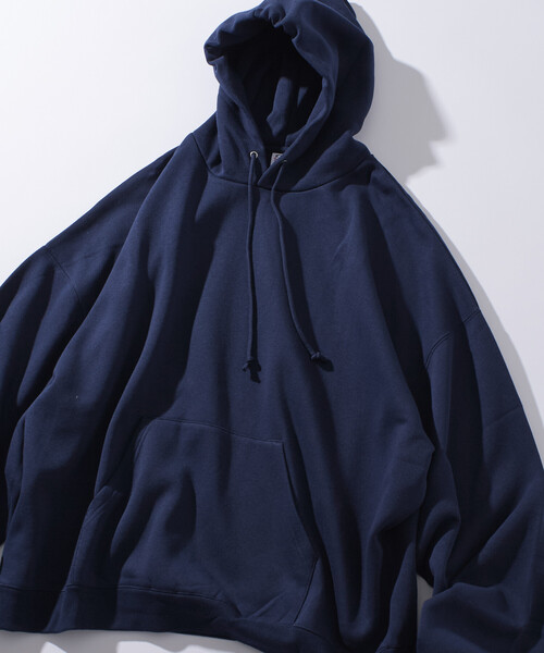 FREAK'S STORE（フリークスストア）の「限定展開 CHOW DOWN/チャウダウン スーパーワイドシルエット ワンポイント刺繍 プルオーバー パーカー（パーカー・メンズ・アッシュグレー/ネイビー/スミクロ/グレイッシュベージュ・SMALL/MEDIUM/LARGE）」の12枚目の写真
