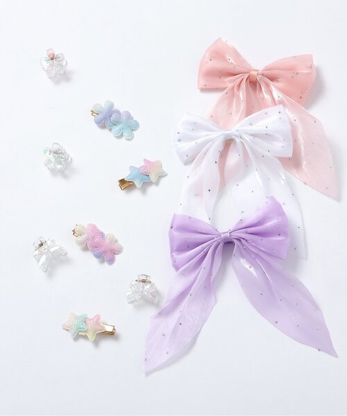 apres les cours（アプレレクール）の「ビジュー付きチュールヘアクリップ（バレッタ/ヘアクリップ・キッズ・ピンク/ラベンダー/オフホワイト・FREE）」の4枚目の写真