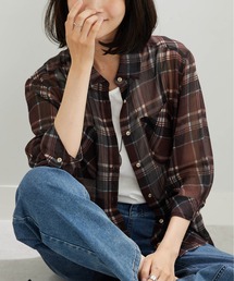 シフォン楊柳チェック柄プリントシャツ