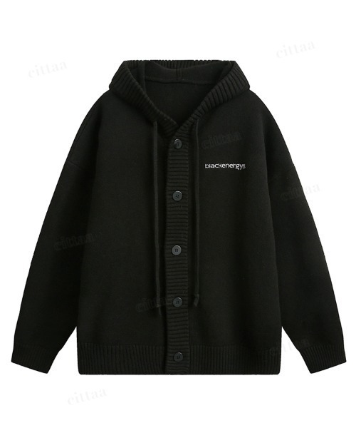 Dalfwin（ダールフィン）の「韓国ファッション blackenergy刺繍ロゴフロントボタンニットパーカーカーディガン（カーディガン/ボレロ・レディース・ブラック/グレー・FREE）」の14枚目の写真