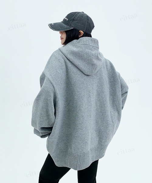 韓国ファッション blackenergy刺繍ロゴフロントボタンニットパーカー