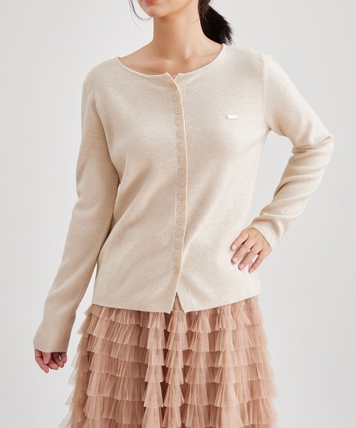 Lace Ladies(レースレディース)の「クルーネック ワンポイント リブ ニット カーディガン(カーディガン/ボレロ・レディース・グレイッシュベージュ/ブラウン・FREE)」の11枚目の写真