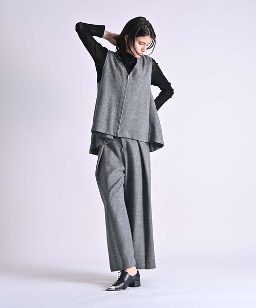 RAW FUDGE(ローファッジ)の「ウエストタックワイドパンツ(スラックス・レディース・ブラウン/グレー・M)」の6枚目の写真