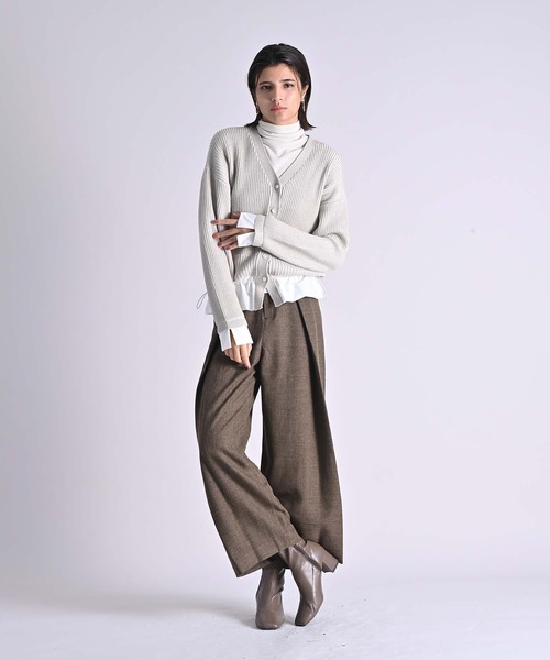 RAW FUDGE(ローファッジ)の「ウエストタックワイドパンツ(スラックス・レディース・ブラウン/グレー・M)」の12枚目の写真