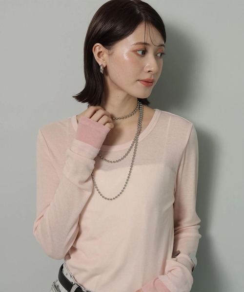 Arpege story(アルページュストーリー)の「配色シアーロンT(Tシャツ/カットソー・レディース・ピンク/ライトグレー/ネイビー/ライトイエロー・2)」の20枚目の写真