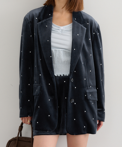 【6万円】Diagram イタリアベロア　ドットデザインジャケット ドット刺繍ベロアジャケット（テーラードジャケット）｜U by
