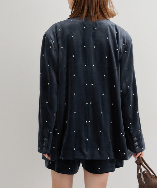 ドット刺繍ベロアジャケット（テーラードジャケット）｜U by