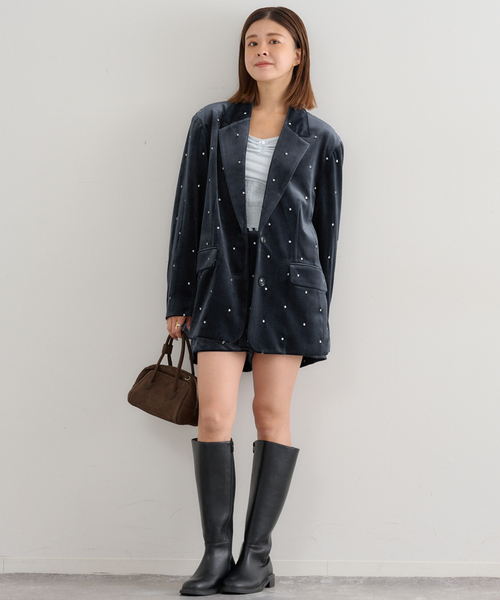 ドット刺繍ベロアジャケット（テーラードジャケット）｜U by