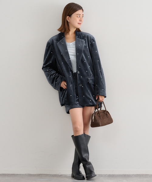 unknown 刺繍デザイン ベロアジャケット ドット刺繍ベロアジャケット（テーラードジャケット）｜U by