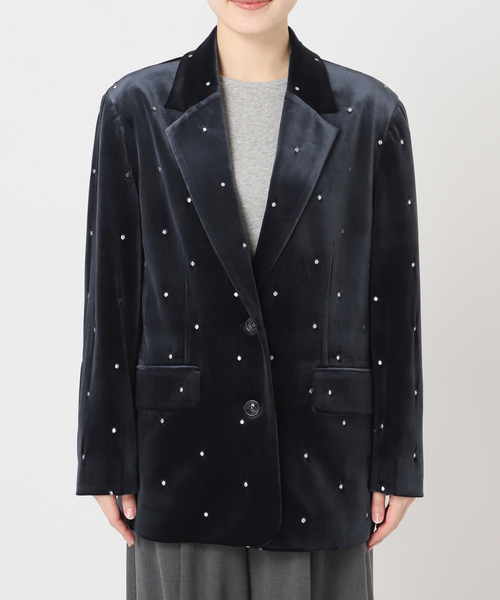 ドット刺繍ベロアジャケット（テーラードジャケット）｜U by