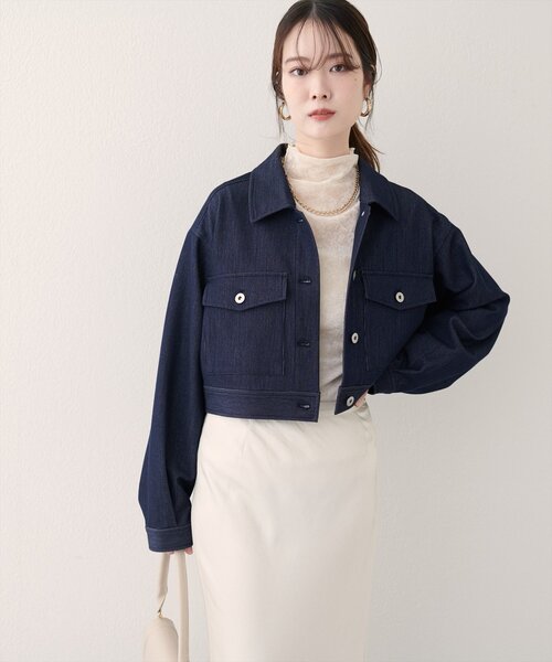 natural couture(ナチュラルクチュール)の「クロップドシャツブルゾン(ブルゾン・レディース・ネイビー/ブラウン/グレー・FREE)」の3枚目の写真