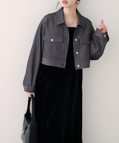 natural couture(ナチュラルクチュール)の「クロップドシャツブルゾン(ブルゾン・レディース・ネイビー/ブラウン/グレー・FREE)」の2枚目の写真