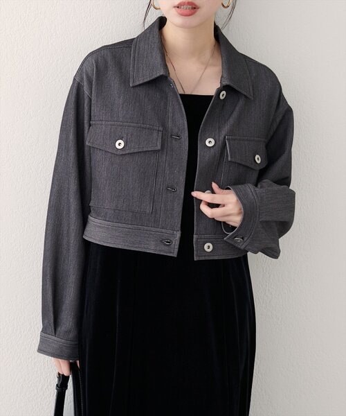 natural couture(ナチュラルクチュール)の「クロップドシャツブルゾン(ブルゾン・レディース・ネイビー/ブラウン/グレー・FREE)」の12枚目の写真