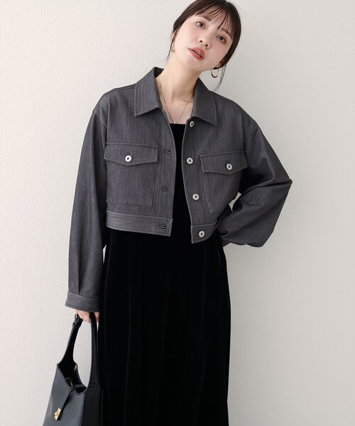natural couture(ナチュラルクチュール)の「クロップドシャツブルゾン(ブルゾン・レディース・ネイビー/ブラウン/グレー・FREE)」の14枚目の写真