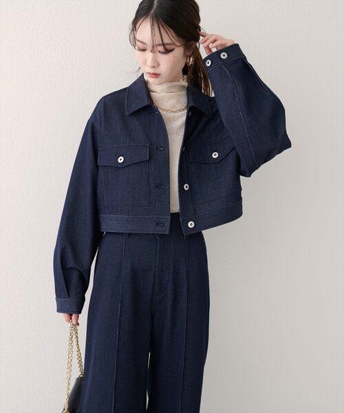 natural couture(ナチュラルクチュール)の「クロップドシャツブルゾン(ブルゾン・レディース・ネイビー/ブラウン/グレー・FREE)」の20枚目の写真