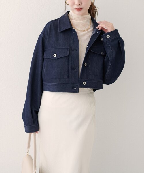 natural couture(ナチュラルクチュール)の「クロップドシャツブルゾン(ブルゾン・レディース・ネイビー/ブラウン/グレー・FREE)」の4枚目の写真
