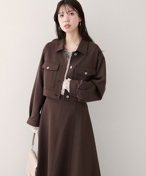 natural couture(ナチュラルクチュール)の「クロップドシャツブルゾン(ブルゾン・レディース・ネイビー/ブラウン/グレー・FREE)」の5枚目の写真