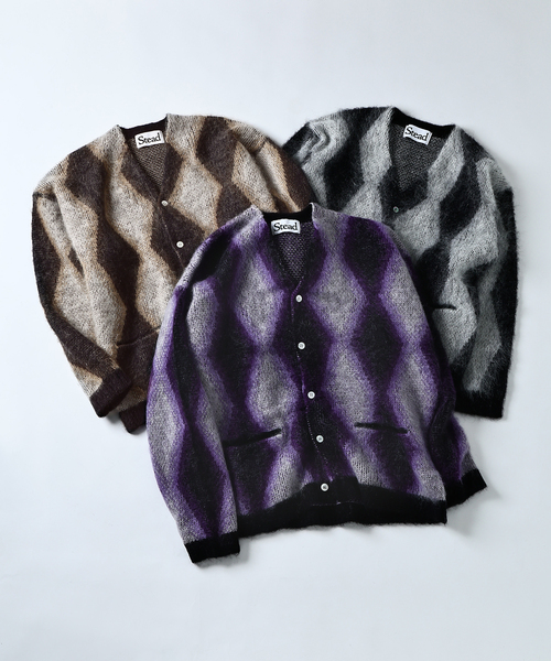 JOURNAL STANDARD J.S HOMESTEAD（ジャーナルスタンダードホームステッド）の「Stead / モヘア ミックス スクエア カーディガン（カーディガン/ボレロ・メンズ・ブラック/ブラウン/パープル・MEDIUM/LARGE）」の4枚目の写真