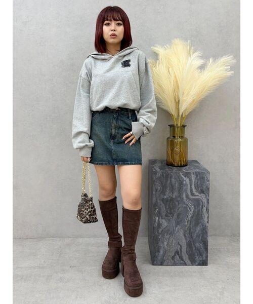 EVRIS（エヴリス）の「デニムボアミニスカート【セットアップ着用可能】（デニムスカート・レディース・インディゴブルー/ブラック・SMALL/MEDIUM）」の10枚目の写真