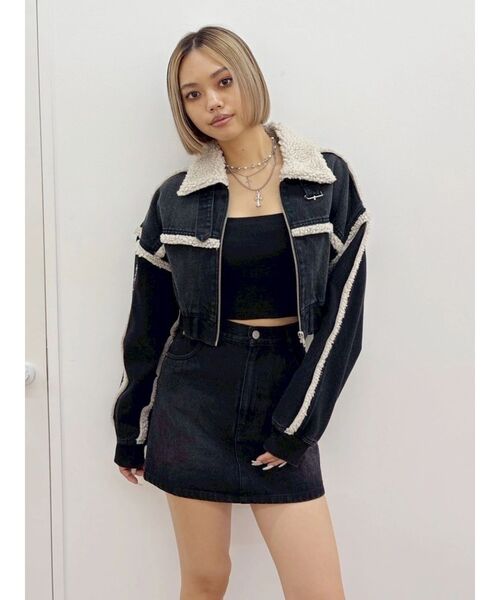 EVRIS（エヴリス）の「デニムボアミニスカート【セットアップ着用可能】（デニムスカート・レディース・インディゴブルー/ブラック・SMALL/MEDIUM）」の7枚目の写真