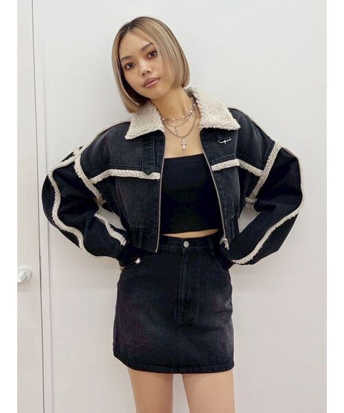 EVRIS（エヴリス）の「デニムボアミニスカート【セットアップ着用可能】（デニムスカート・レディース・インディゴブルー/ブラック・SMALL/MEDIUM）」の6枚目の写真