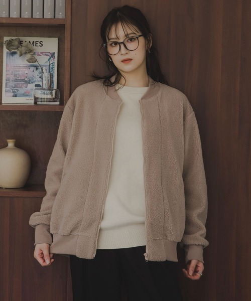 slattgir(スラットジール)の「高身長 ボアブルゾン(トールサイズ)Essenave(カバーオール・レディース・ライトブラウン/チャコール・TM/TLL/TL/T3L)」の8枚目の写真